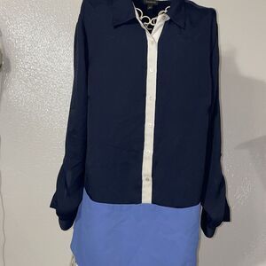 Womans Talbots Size M Top Black/Blue/White 100% Polyester